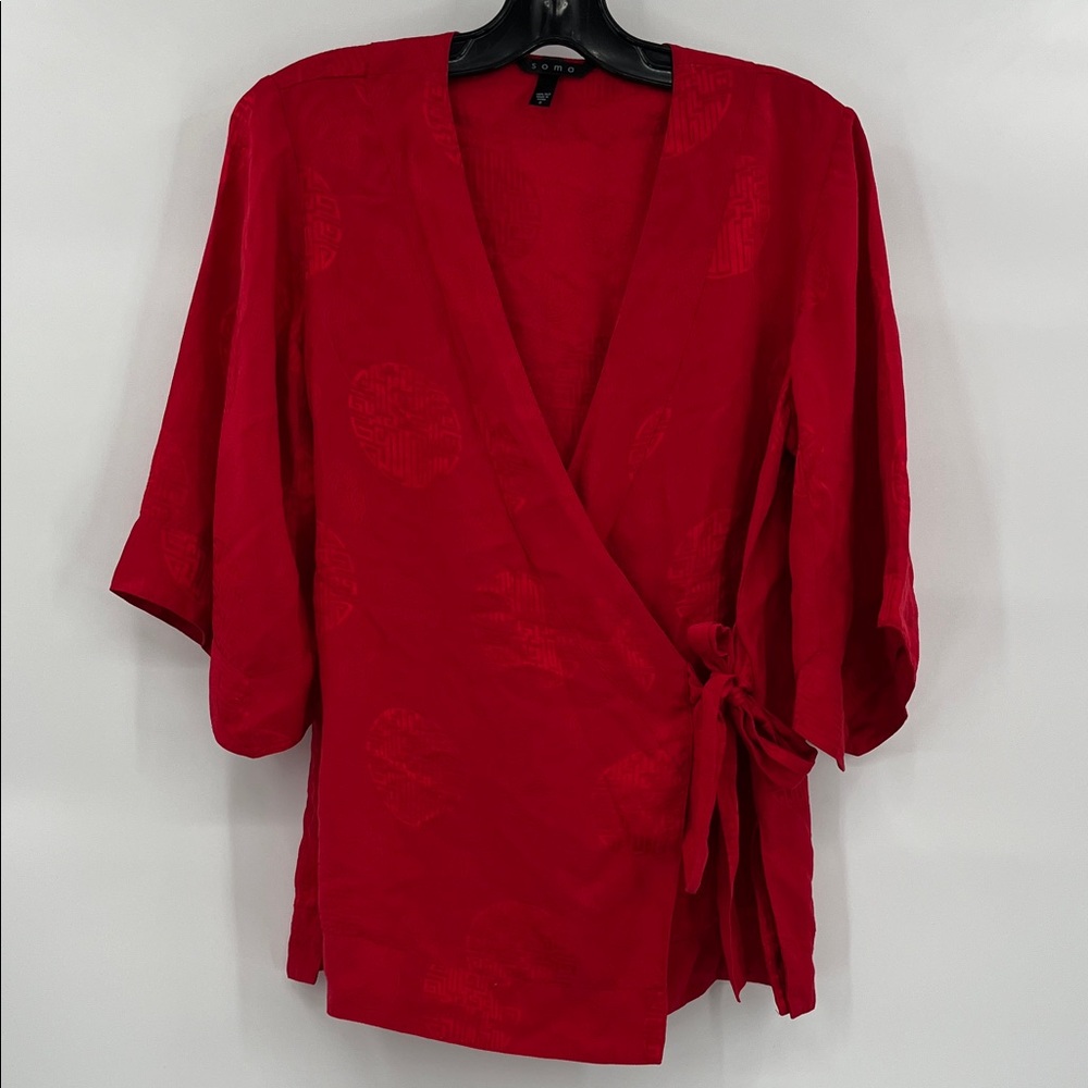 Soma 100% Silk Vibrant Red Wrap Top